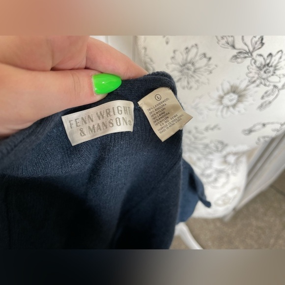 Vintage Fenn Wright Manson Wool Angora Blend Blue Cardigan Sweater Size Large - Picture 5 of 5